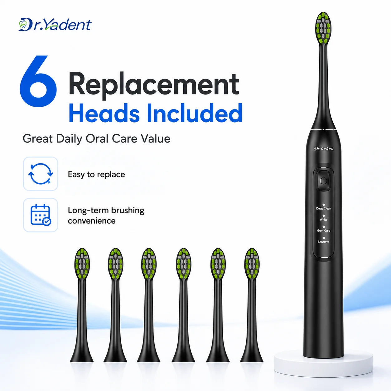 Brosse à Dents Électrique Sonique Dr.Yadent YD05 – 4 Modes, 6 Têtes Souples, Recharge USB-C & Minuteur Intelligent