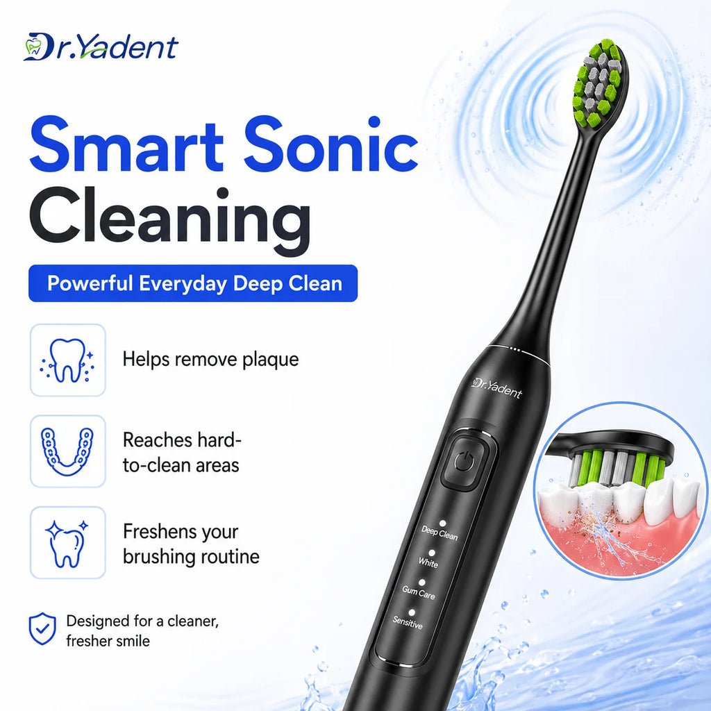 Brosse à Dents Électrique Sonique Dr.Yadent YD05 – 4 Modes, 6 Têtes Souples, Recharge USB-C & Minuteur Intelligent