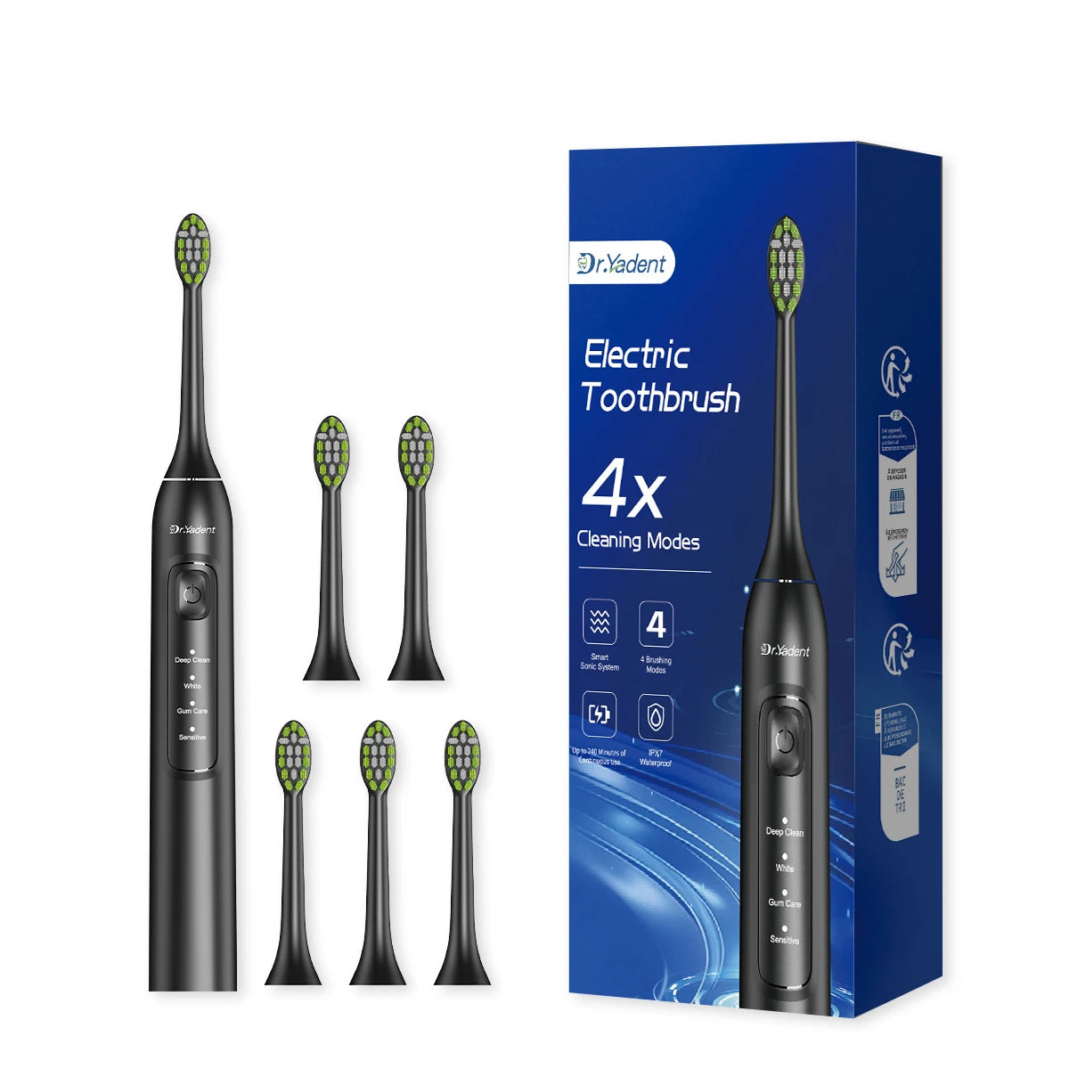 Brosse à Dents Électrique Sonique Dr.Yadent YD05 – 4 Modes, 6 Têtes Souples, Recharge USB-C & Minuteur Intelligent
