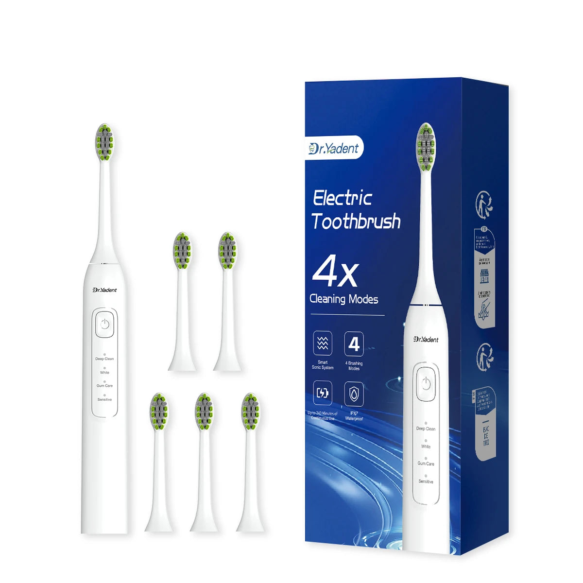 Brosse à Dents Électrique Sonique Dr.Yadent YD05 – 4 Modes, 6 Têtes Souples, Recharge USB-C & Minuteur Intelligent