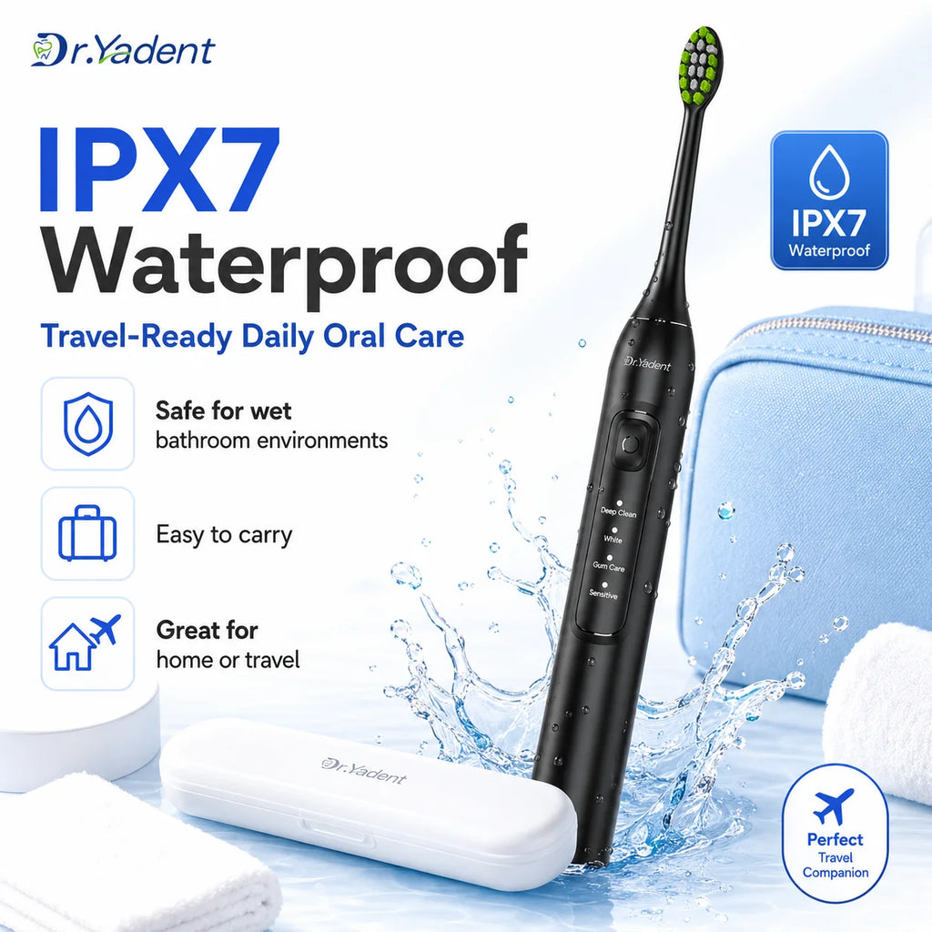 Brosse à Dents Électrique Sonique Dr.Yadent YD05 – 4 Modes, 6 Têtes Souples, Recharge USB-C & Minuteur Intelligent
