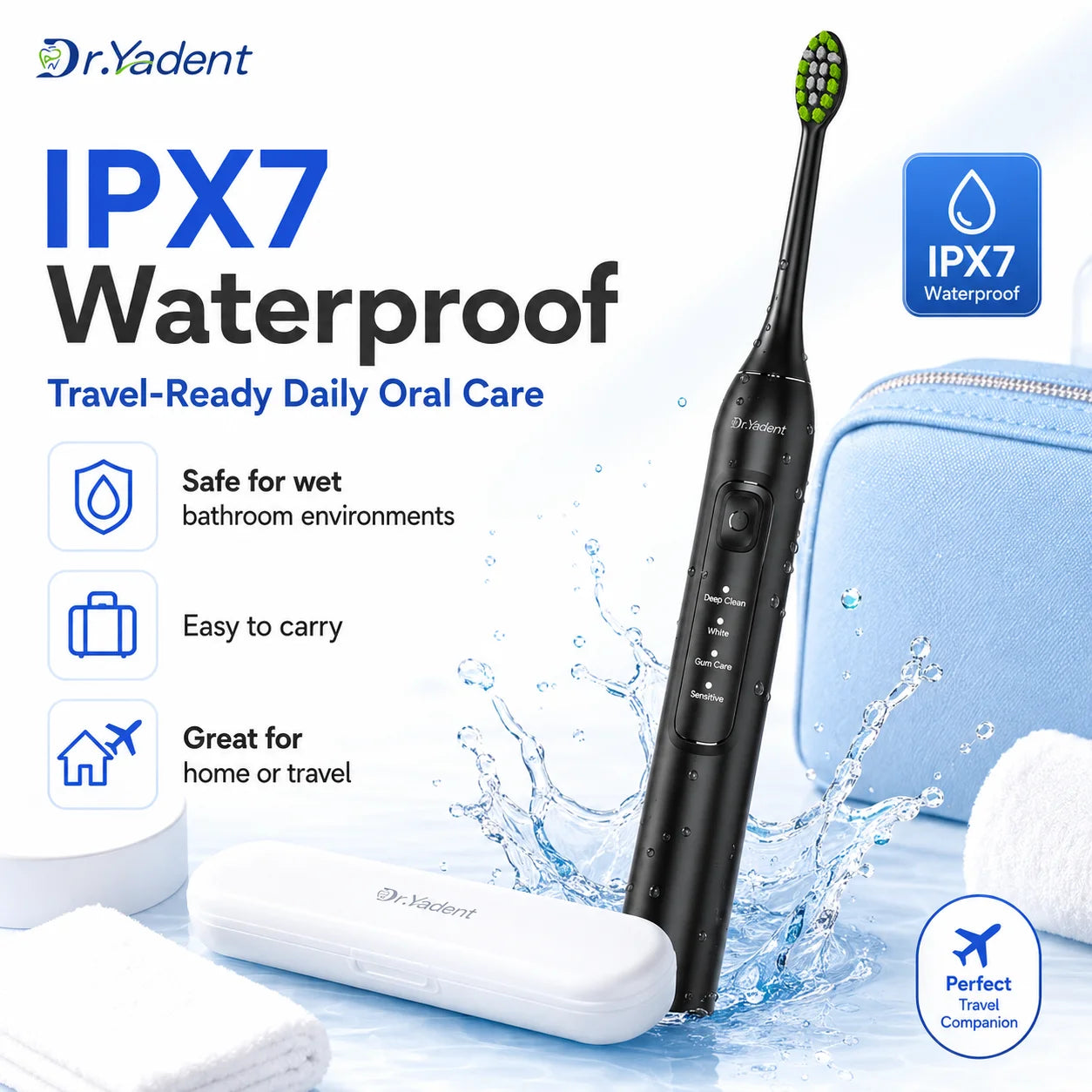 Brosse à Dents Électrique Sonique Dr.Yadent YD05 – 4 Modes, 6 Têtes Souples, Recharge USB-C & Minuteur Intelligent